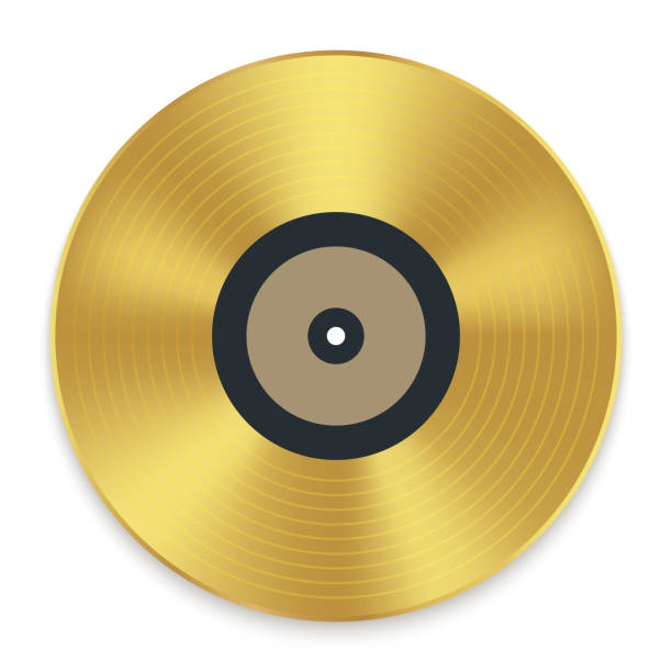 Gramophone golden vinyl disco record album. Music jukebox calssic vinyl disk Gramophone golden vinyl disco record album. Music jukebox calssic vinyl disk. digital jukebox stock illustrations