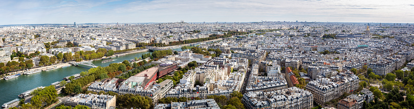 Panoramic view from the 2nd floor viewing platform of the Eiffel Tower in Paris, France on 26 August 2018