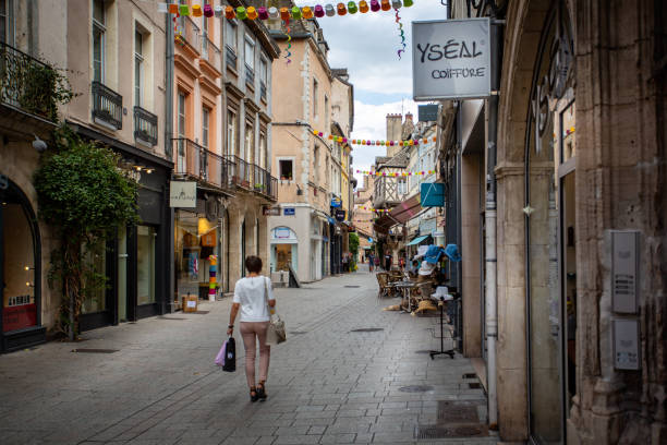 Pedestrianised shopping street in Chalon sur Saone, Burgundy, France stock photo