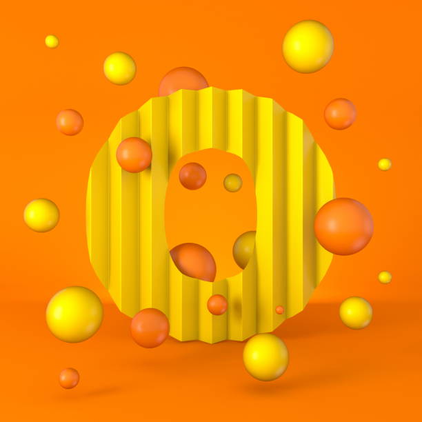 Warm minimal yellow sparkling font Letter O 3D Warm minimal yellow sparkling font Letter O 3D render illustration isolated on orange background flaming o symbol stock pictures, royalty-free photos & images
