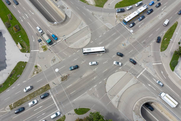 istock Traffic at the intersection of streets, aerial view 1277894195