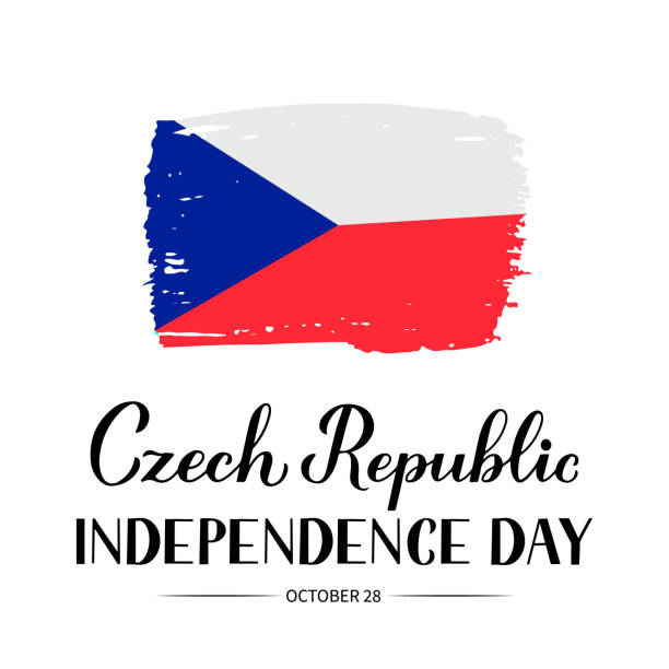 istock Czech Republic Independence Day calligraphy hand lettering with flag. Holiday in Czechia celebrated on October 28. Vector template for typography poster, banner, greeting card, flyer 1277899082