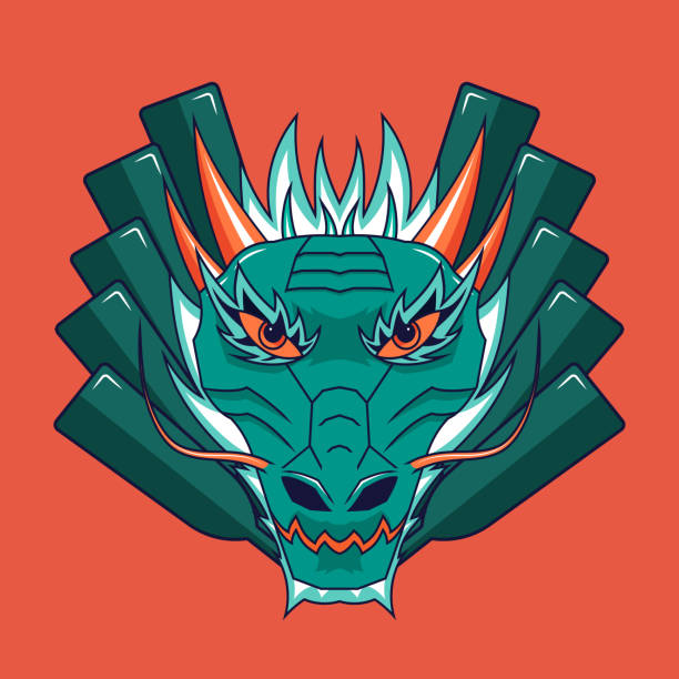 istock Chinese dragon head with boat paddles on background. 1277912271
