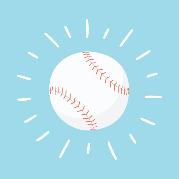 illustrazioni stock, clip art, cartoni animati e icone di tendenza di palla da baseball splendente. carta sportiva. illustrazione vettoriale disegnata a mano - baseball practicing pitcher softball