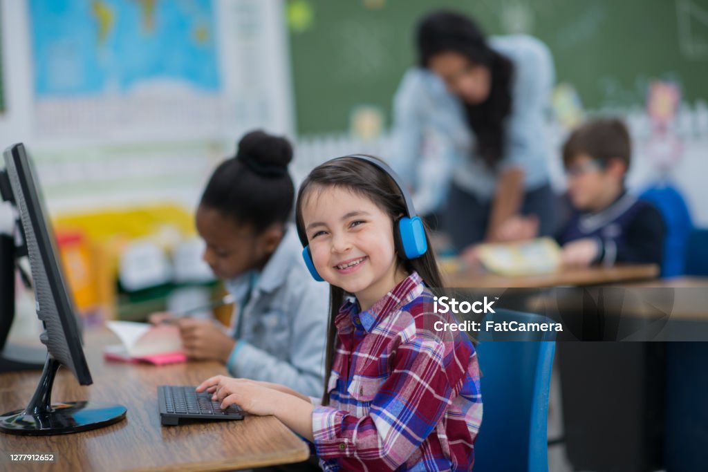 Single Students Learning Computer Student Smiling While Learning Computer Skills In Class Stock Photo ...