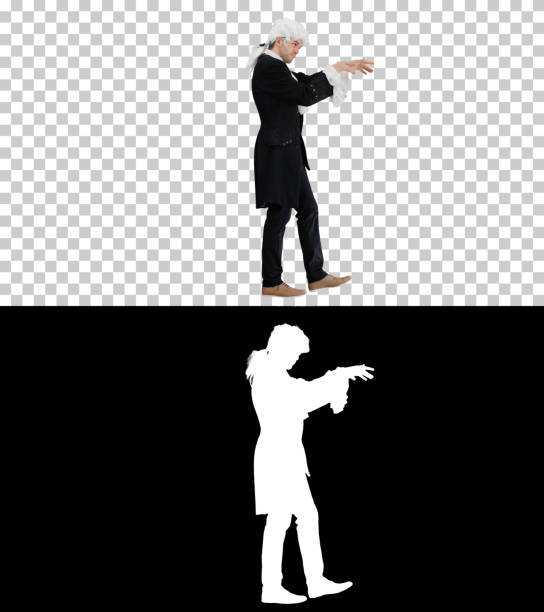 istock Man dressed like Mozart conducting while walking, Alpha Channel 1277913939
