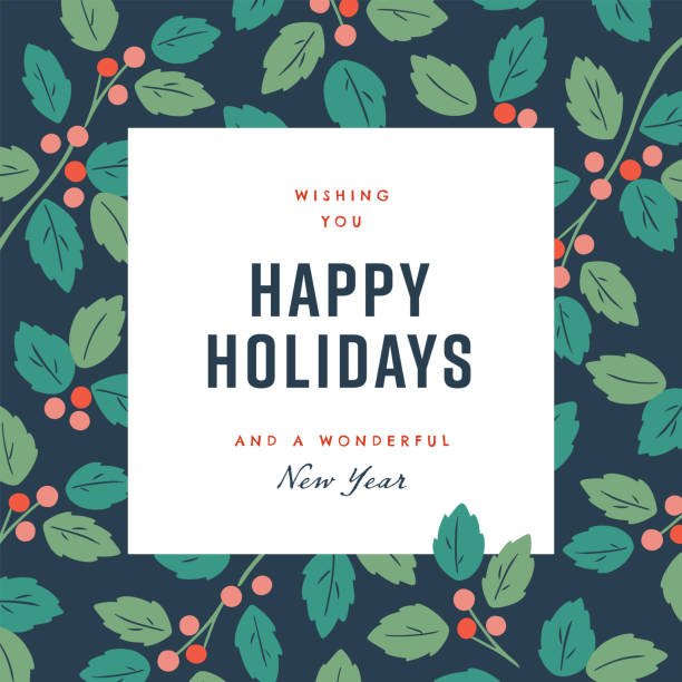 szablon projektu happy holidays z ręcznie rysowaną wektorową zimową grafiką botaniczną - happy holidays stock illustrations