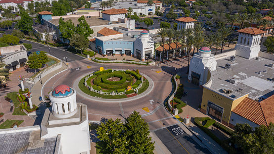Rancho Cucamonga, California / USA - May 9, 2020: The Terra Vista Town Center shopping complex stands empty as a response to the COVID-19 pandemic.