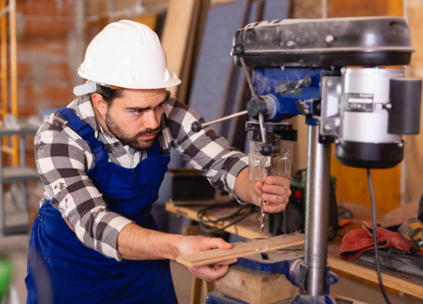 istock Portrait of worker who works on drilling machine 1277930989