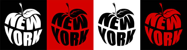 new york ist ein großer apfel, metropole amerikas. name ny in form von apfel. aufkleber für web-design. vektor - new york stock-grafiken, -clipart, -cartoons und -symbole