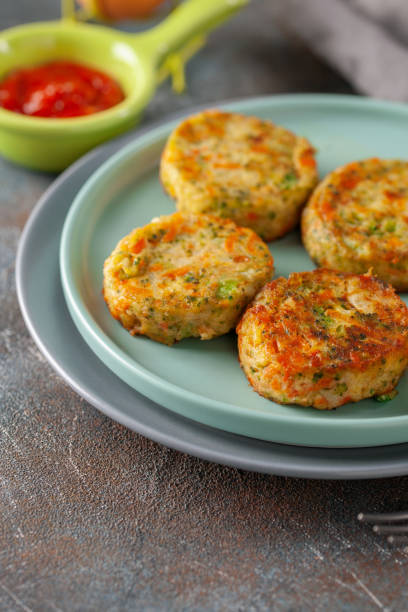 istock Vegetable cutlets in a plate on the table. Top view. Healthy diet 1277937262