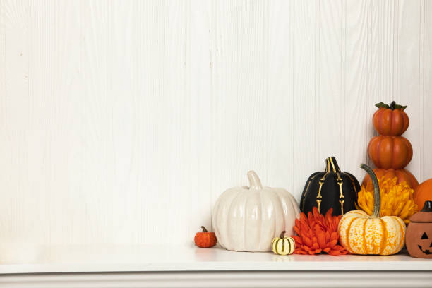istock Halloween fireplace mantle decoration decoration with space for copy 1277943841