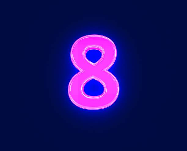 istock polished neon light glow reflective alphabet - number 8 isolated on dark, 3D illustration of symbols 1277946305