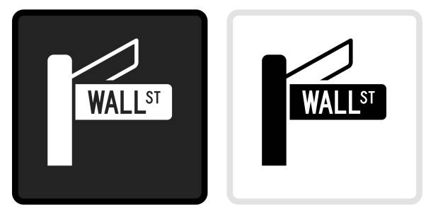 illustrations, cliparts, dessins animés et icônes de icône de signe de wall street sur le bouton noir avec le renversement blanc - wall street illustrations