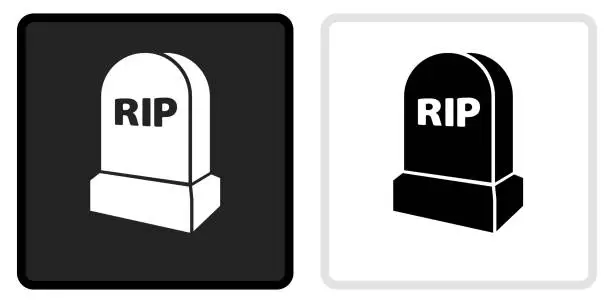 Vector illustration of RIP Tombstone Icon on  Black Button with White Rollover