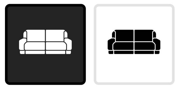 illustrations, cliparts, dessins animés et icônes de icône de sofa sur le bouton noir avec le renversement blanc - 2277