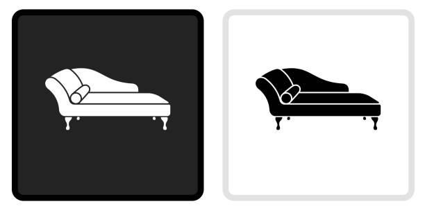 ilustrações, clipart, desenhos animados e ícones de ícone do sofá daybed no botão preto com capotamento branco - divã sofá