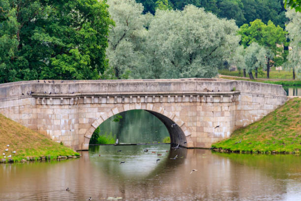 istock Stone arch bridge across a lake in Gatchina, Russia 1277953886
