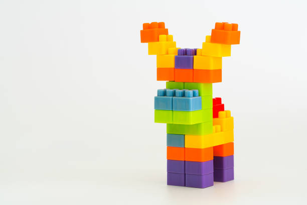 The deer is built with rainbow toy bricks. Children's educational toys