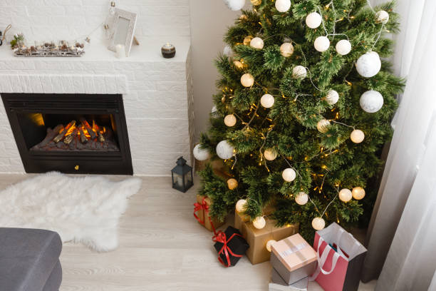 istock Christmas tree lights reflecting from glass balls 1277965278