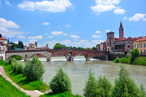 Ponte Pietra or Pons Marmoreus on Adige River, Verona, Italy