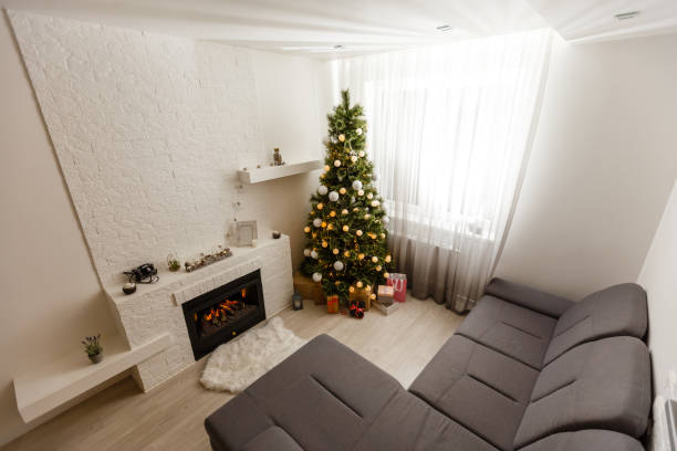 istock Christmas interior panorama, Christmas tree in the apartment 1277969612
