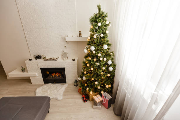 istock Christmas interior panorama, Christmas tree in the apartment 1277969685