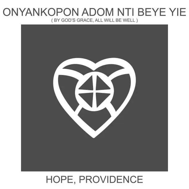 Vector illustration of icon with african adinkra symbol Onyankopon Adom Nti Beye Yie. Symbol of hope and providence