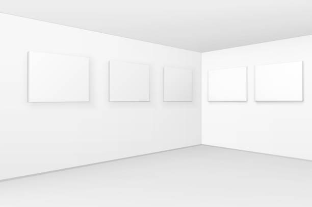 istock Vector Empty Blank White Mock Up Posters Pictures Frames on Walls with Floor in Gallery 1277970442