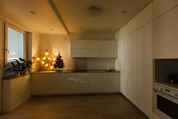 istock Christmas interior panorama, Christmas tree in the apartment 1277971143