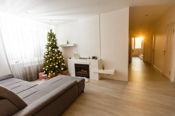 istock Christmas interior panorama, Christmas tree in the apartment 1277971389
