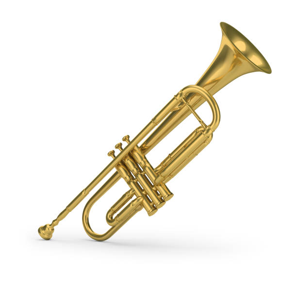 trumpet Brass trumpet. 3d image. White background. brass horn stock pictures, royalty-free photos & images