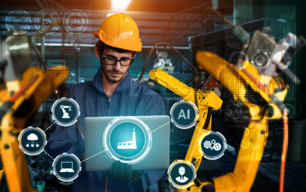istock Smart industry robot arms for digital factory production technology 1277976521