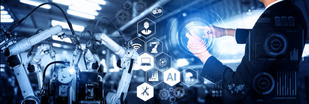 istock Smart industry robot arms for digital factory production technology 1277976743