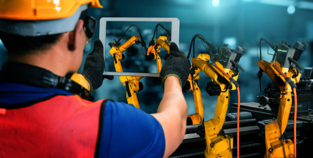 istock Smart industry robot arms for digital factory production technology 1277976749