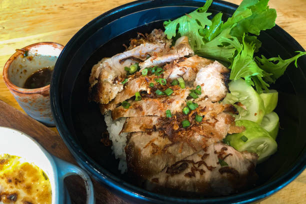 Grilled pork rice in bowl Japanese food.