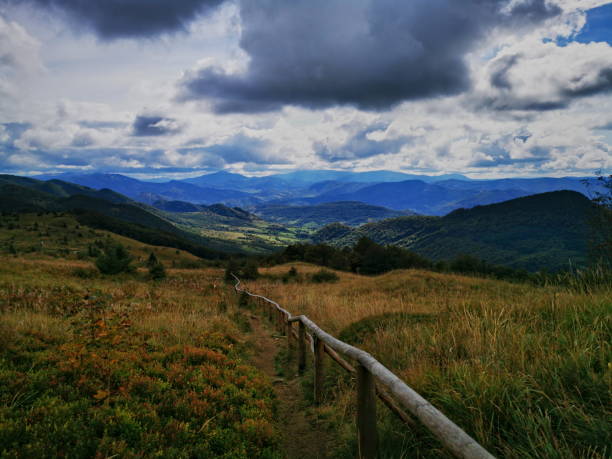Bieszczady Poland. Cloudy sky over the Bieszczady Mountains. Autumn in the Bieszczady Mountains.