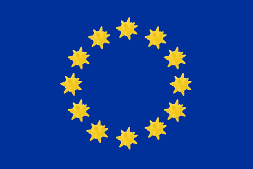 This is a flag of EU with viruses instead of stars.