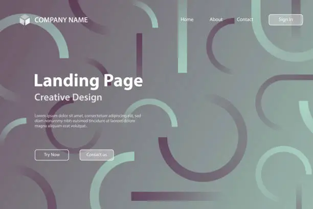 Vector illustration of Landing page Template - Abstract design with geometric shapes - Trendy Gray Gradient