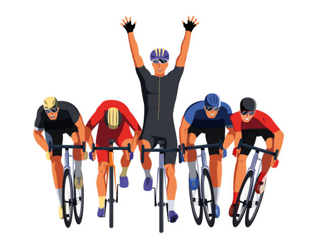 herren-radrennen-endspurt. - bicycle racer stock-grafiken, -clipart, -cartoons und -symbole