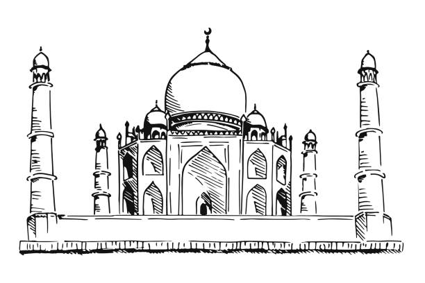 Taj Mahal sketch. Taj Mahal hand-drawn vector sketch isolated on a white. agra stock illustrations