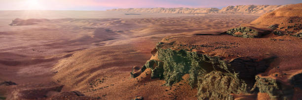 istock Jezero crater on planet Mars, Martian landscape with ancient river delta 1277985508