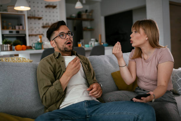 istock Boyfriend and girlfriend are arguing on the couch. 1277986622