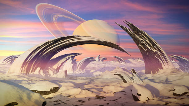 istock alien planet landscape, beautiful frozen surface on another world 1277986667