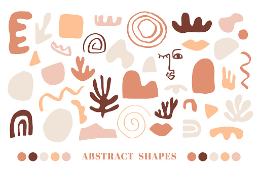 Modern Natural Abstractions elements set. Collage with organic shapes. Earthy colors.