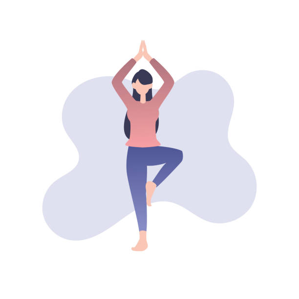 ilustraciones, imágenes clip art, dibujos animados e iconos de stock de elemento plano de la mujer hacer yoga. elemento plano de la chica hacer ejercicio. elemento plano de la chica haciendo deporte. elemento plano de las personas aisladas sobre fondo blanco. - relaxation yoga adult balance