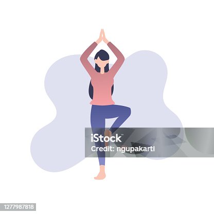 istock Flat element of woman do yoga. Flat element of girl do exercise. Flat element of girl doing sport. Flat element of people isolated on white background. 1277987818