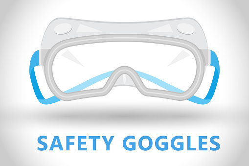Safety glasses, Isolated on white background, Experimental goggle, Eye protector, Vector illustration