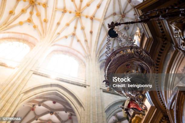 Close Up Of A Thurible A Metal Censer Use To Spread Incense During Masses Inside An Ancient Catholic Church With Natural Light Also Known As Turibulum Stock Photo - Download Image Now