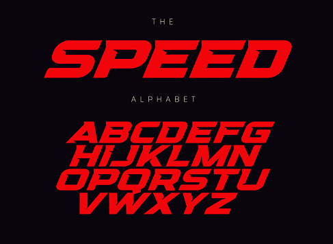 Speed letters set. Red race font. Italic bold racing style vector latin alphabet. Fonts for event, promo, logo, banner, monogram and poster. Typeset design